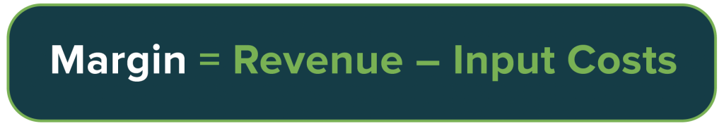 Margin equals revenue minus input costs